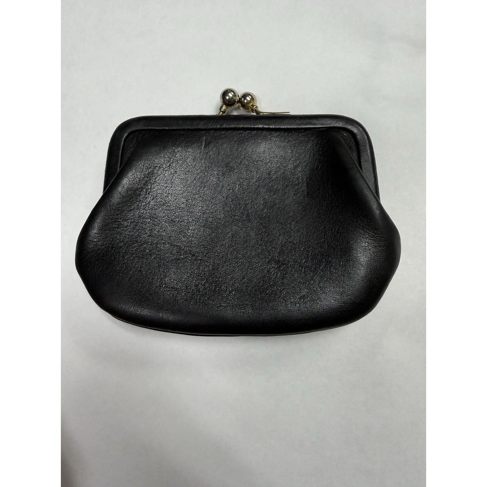 Coach Coin Purse Womens Small Black Good Vintage Kiss Lock Leather